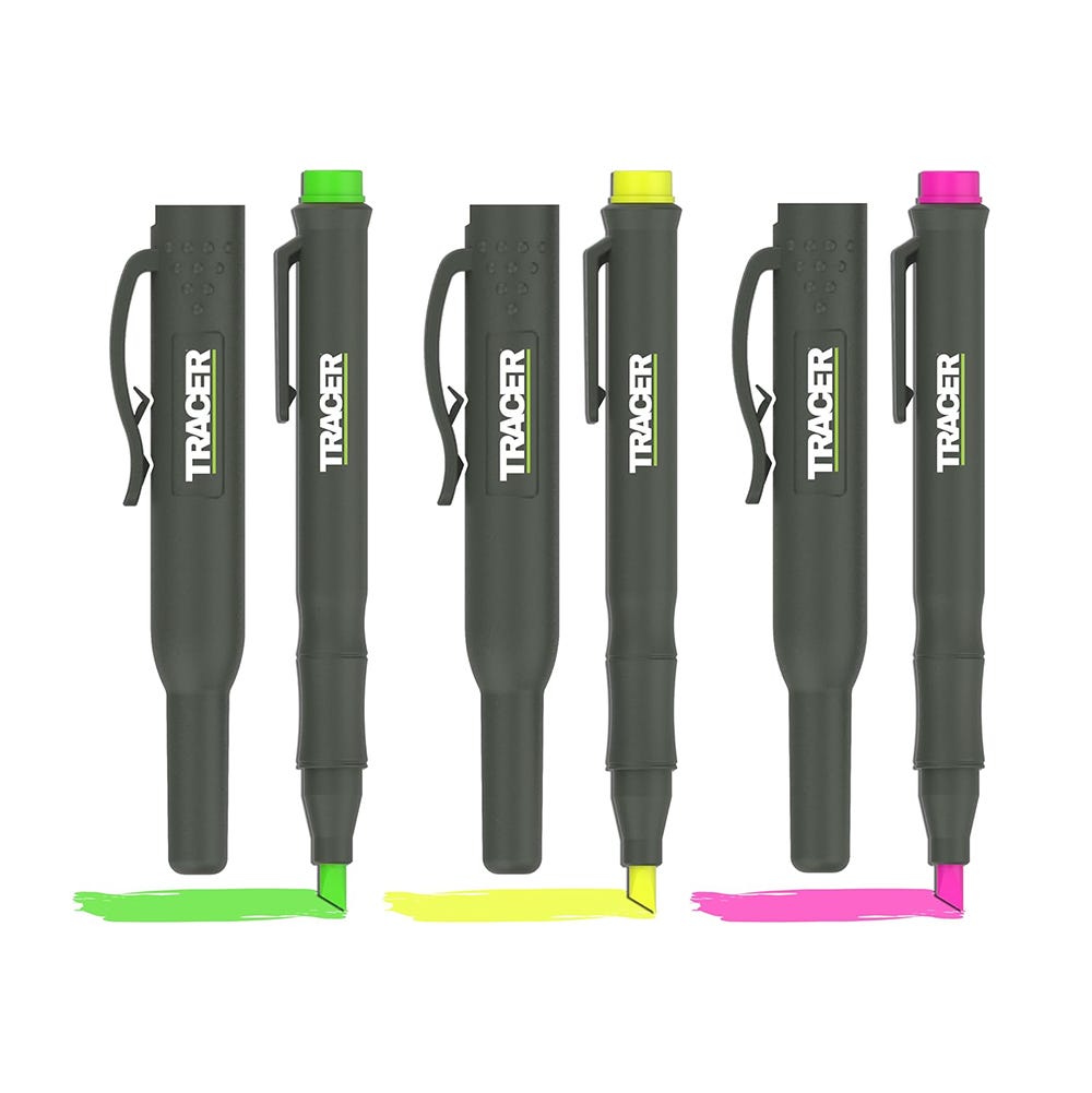 Tracer Highlighter Markers Yellow, Pink & Green Pack of 3