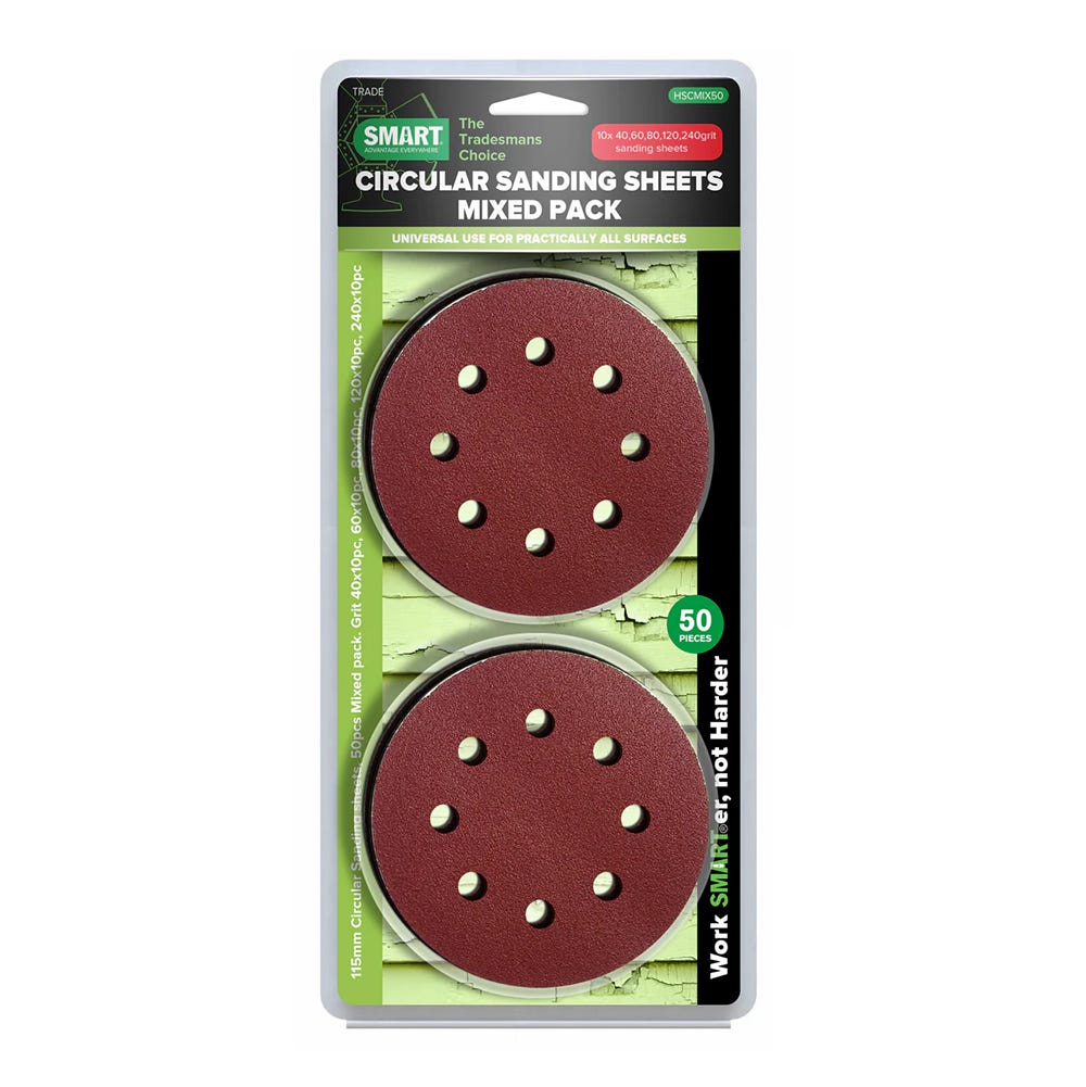 Smart Circular Sanding Sheets 115mm Mixed Grit Pack of 50
