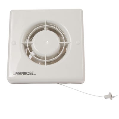 Manrose 100mm / 4'' White Pull Cord Extractor Fan Bathroom Toilet