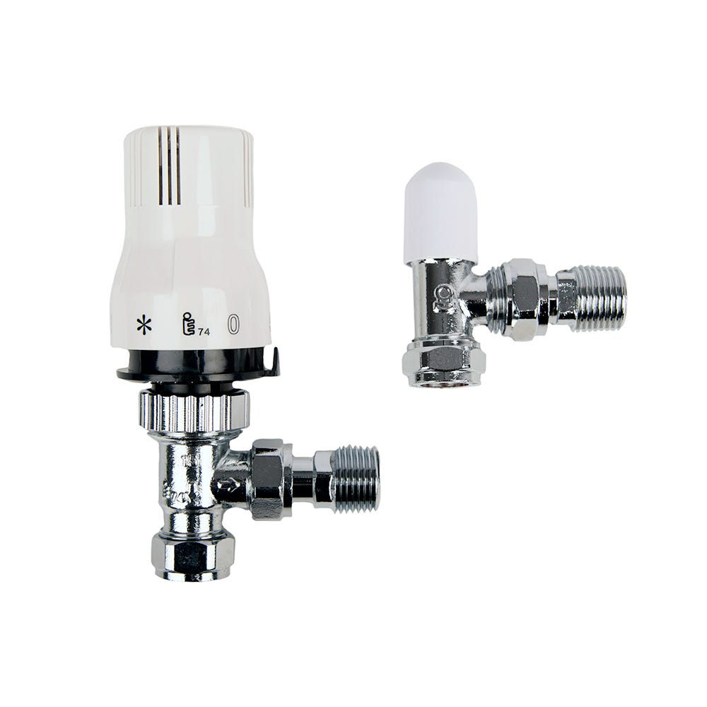 Primaflow 15mm TRV Angled Radiator Valve With Lockshield Chrome/White