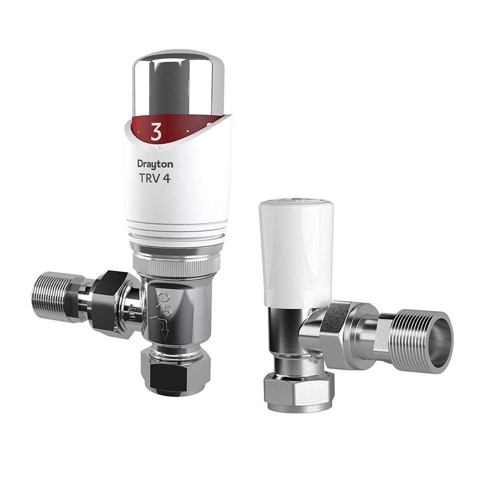 Drayton 15mm Angled TRV4 with Lockshield White/Chrome