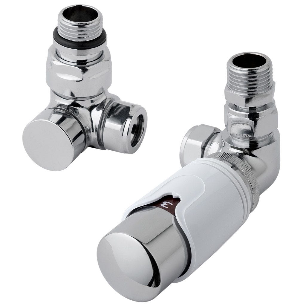 Eastbrook 15mm Corner TRV Radiator Valve & Lockshield Chrome/White