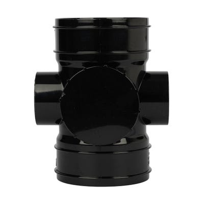 110mm FloPlast Solvent Soil Short Access Pipe Double Socket Black