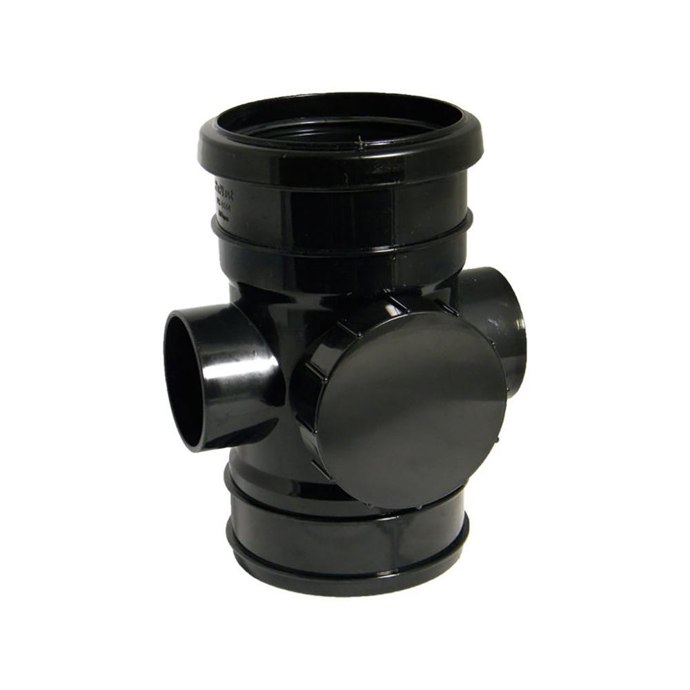 110mm FloPlast Solvent Soil Short Access Pipe Double Socket Black