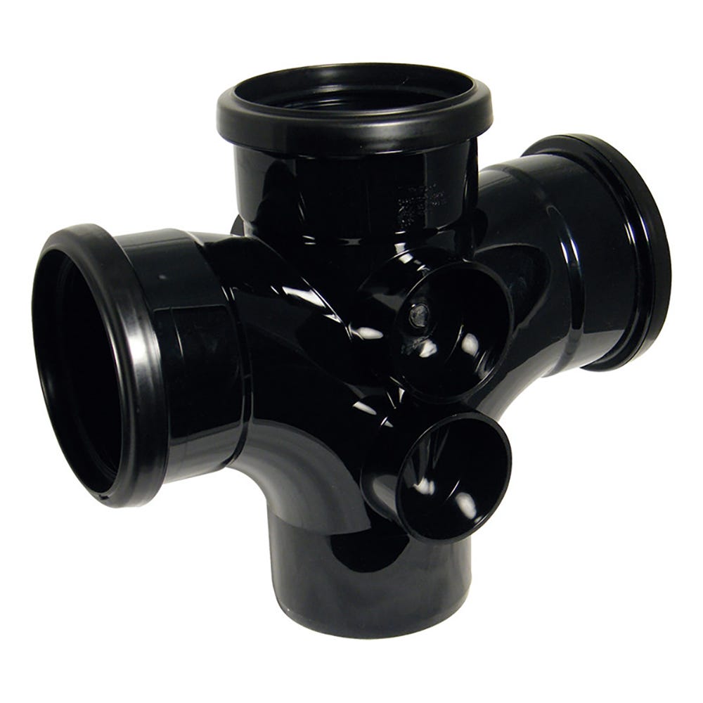 110mm FloPlast Soil 92.5° (87.5°) Double Branch Triple Socket Black