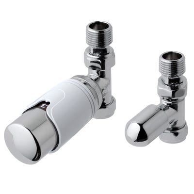 Eastbrook 15mm Straight TRV Radiator Valve & Lockshield Chrome/White