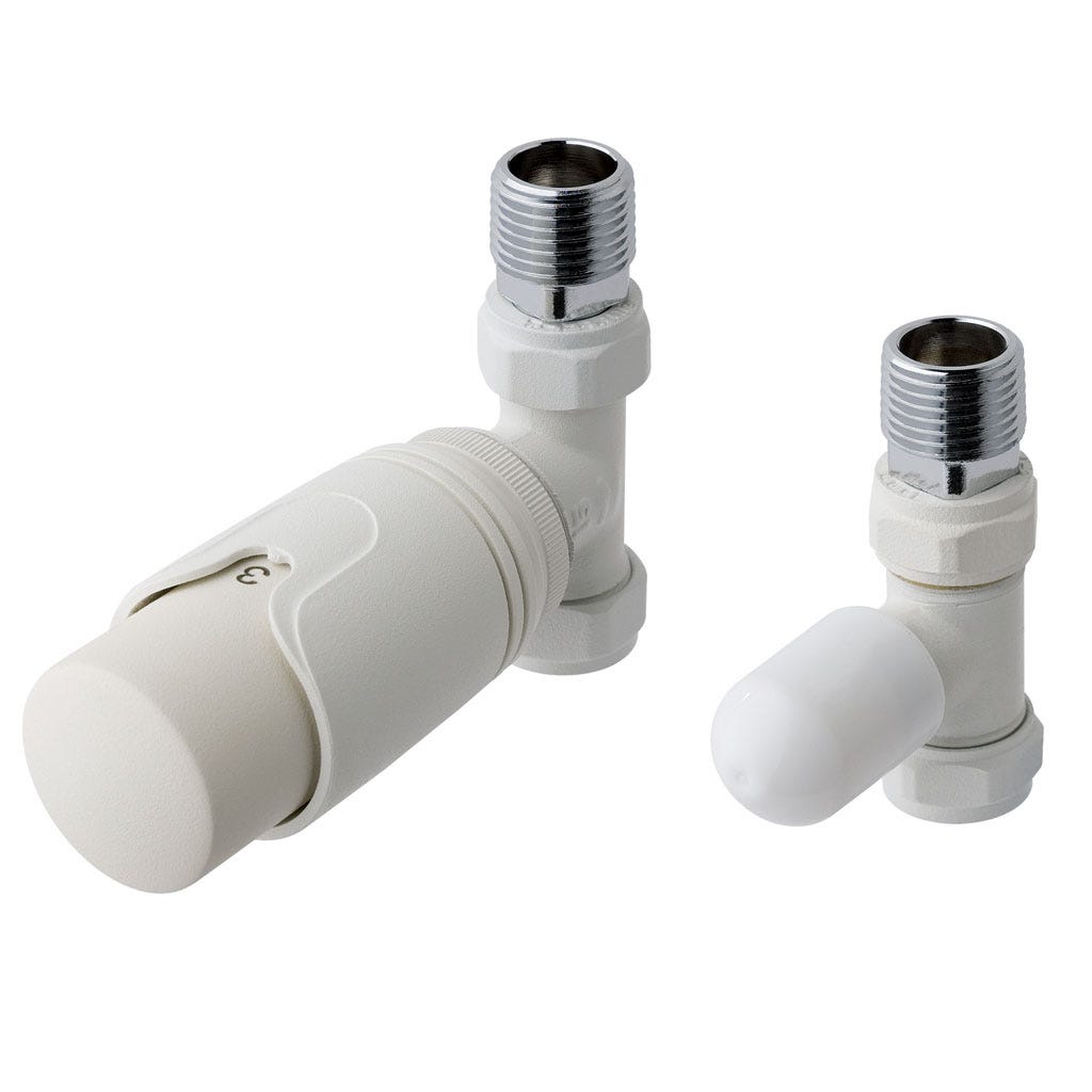 Eastbrook 15mm Straight TRV Radiator Valve & Lockshield Matt White