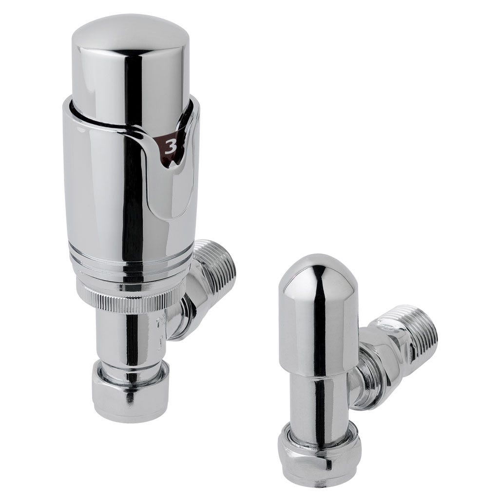 Eastbrook 15mm Angled TRV Radiator Valve & Lockshield Chrome