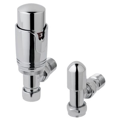 Eastbrook 15mm Angled TRV Radiator Valve & Lockshield Chrome