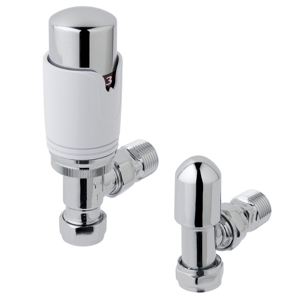 Eastbrook 15mm Angled TRV Radiator Valve & Lockshield Chrome/White