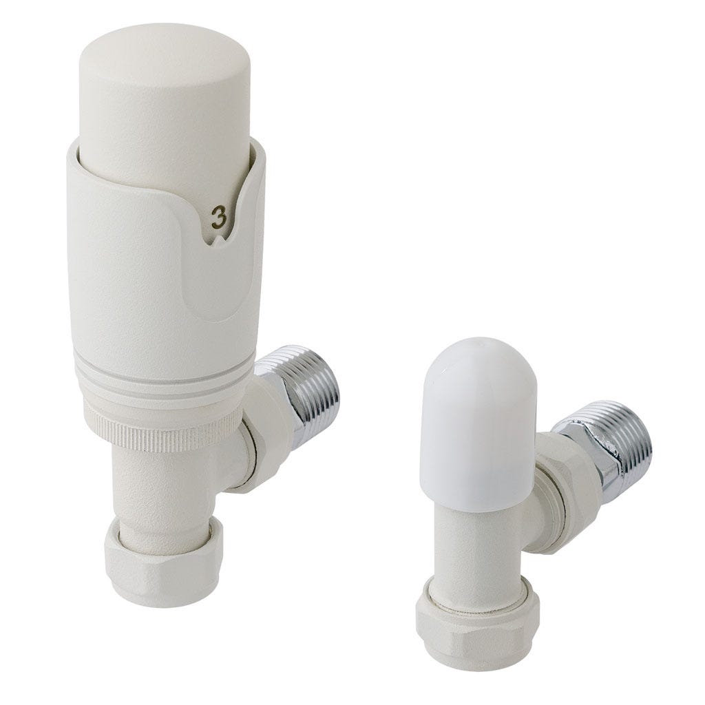 Eastbrook 15mm Angled TRV Radiator Valve & Lockshield Matt White