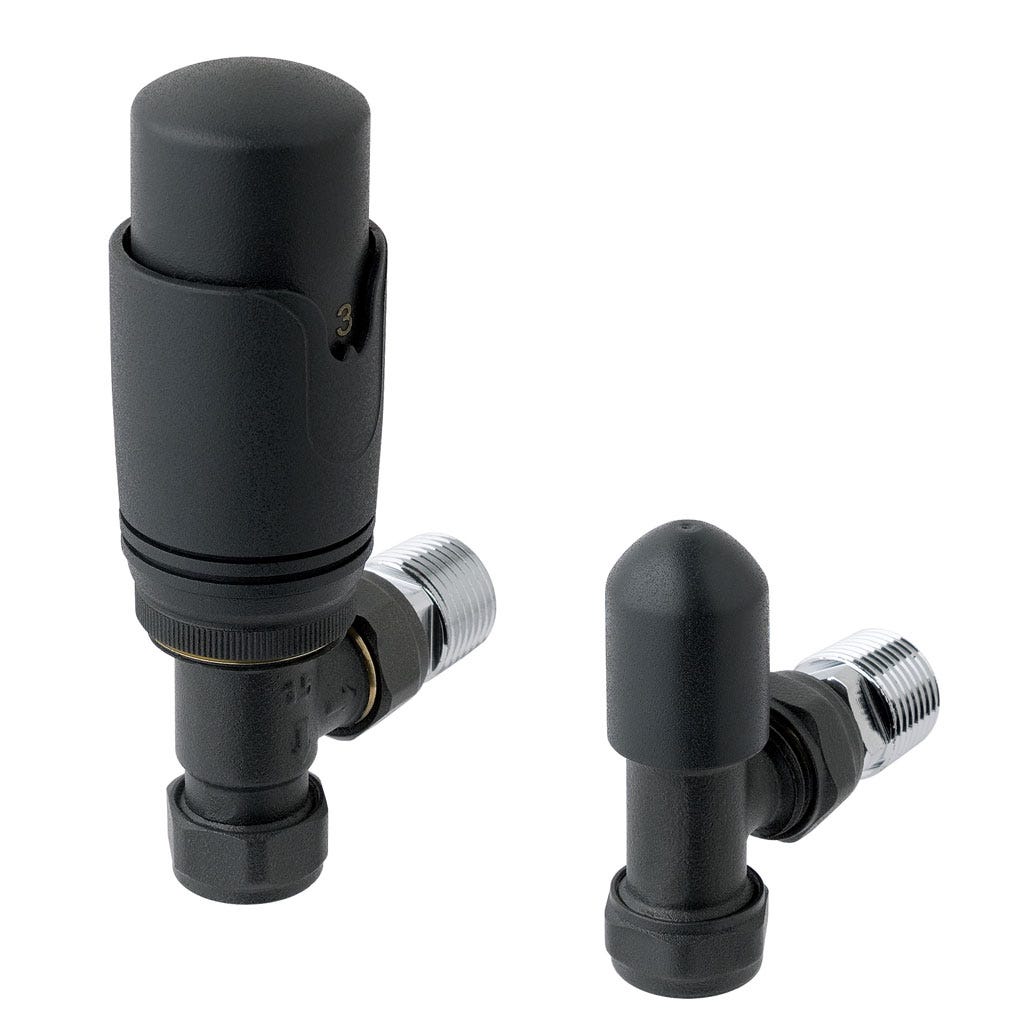 Eastbrook 15mm Angled TRV Radiator Valve & Lockshield Matt Anthracite