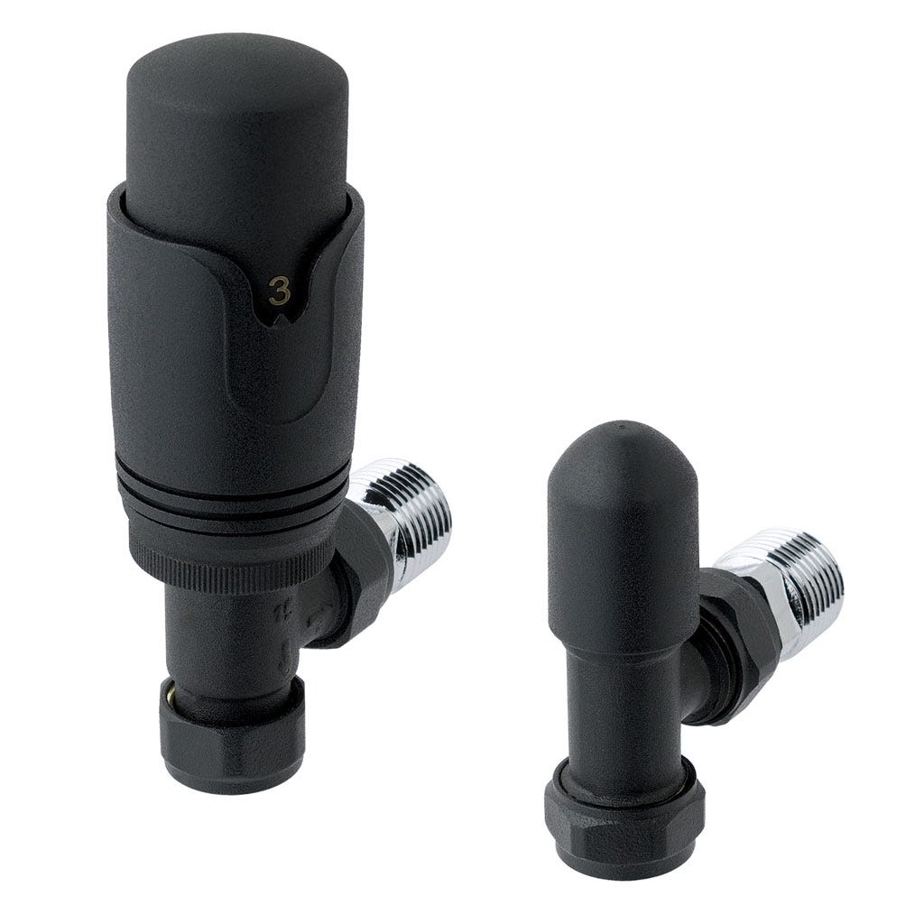 Eastbrook 15mm Angled TRV Radiator Valve & Lockshield Matt Black