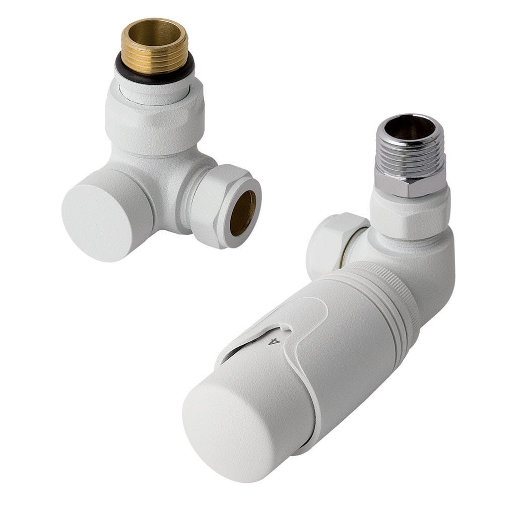 Eastbrook 15mm Corner TRV Radiator Valve & Lockshield Matt White