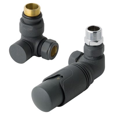 Eastbrook 15mm Corner TRV Radiator Valve & Lockshield Matt Anthracite