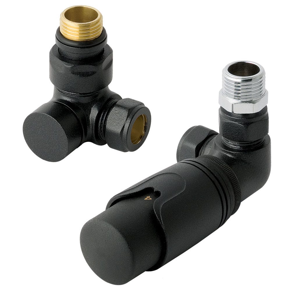 Eastbrook 15mm Corner TRV Radiator Valve & Lockshield Matt Black