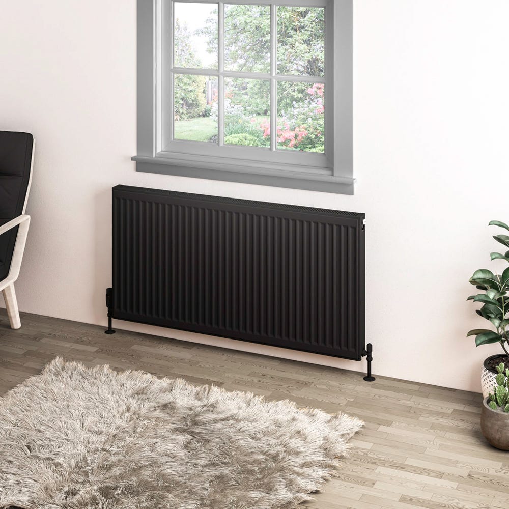Compact Type 11 Single Panel Matt Black Radiator 600 x 1200mm
