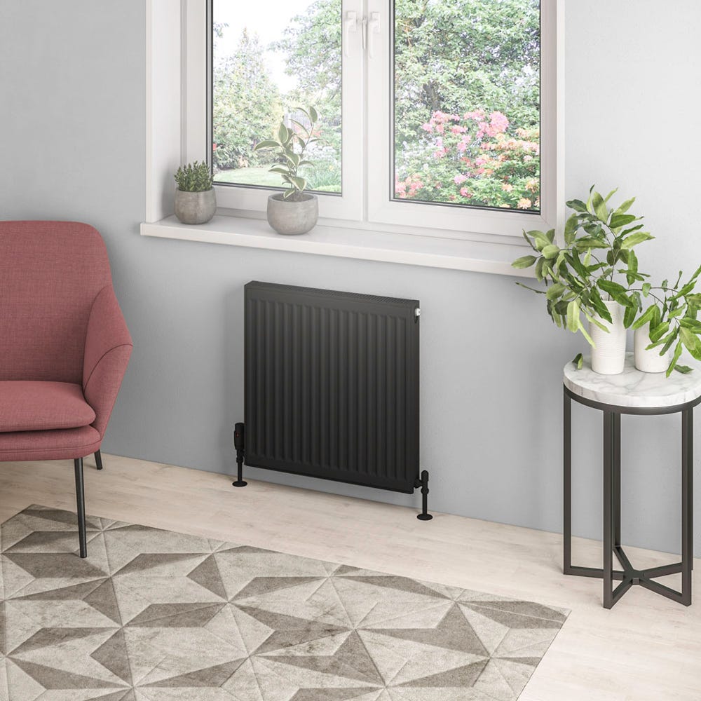 Compact Type 21 Double Panel Plus Matt Black Radiator 600 x 600mm