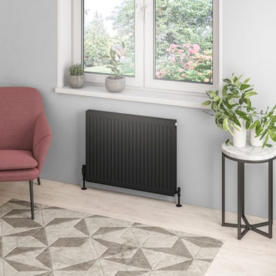 Compact Type 21 Double Panel Plus Matt Black Radiator 600 x 800mm