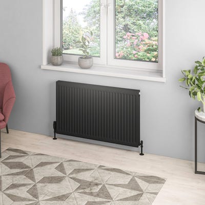 Compact Type 21 Double Panel Plus Matt Black Radiator 600 x 1000mm