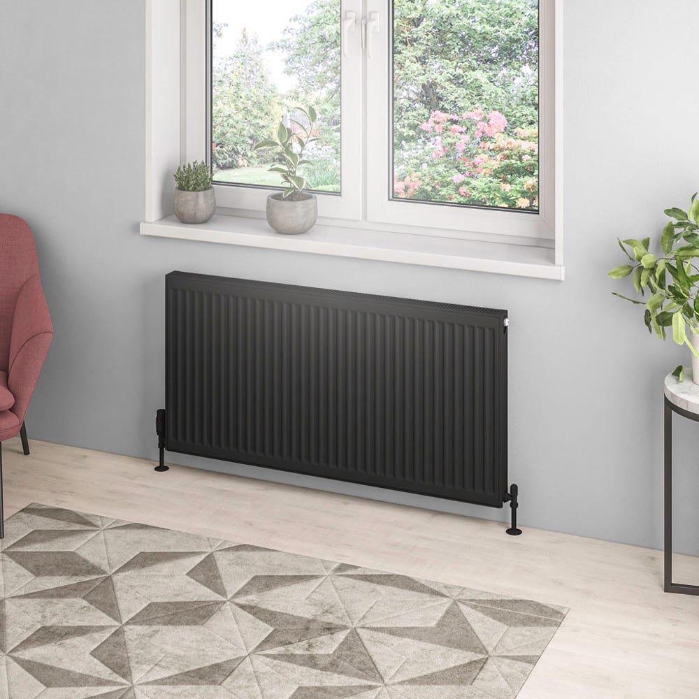 Compact Type 21 Double Panel Plus Matt Black Radiator 600 x 1200mm