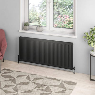 Compact Type 21 Double Panel Plus Matt Black Radiator 600 x 1400mm