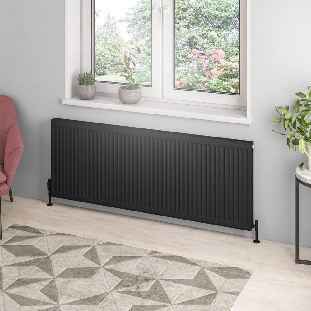 Compact Type 21 Double Panel Plus Matt Black Radiator 600 x 1600mm