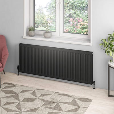 Compact Type 21 Double Panel Plus Matt Black Radiator 600 x 1600mm