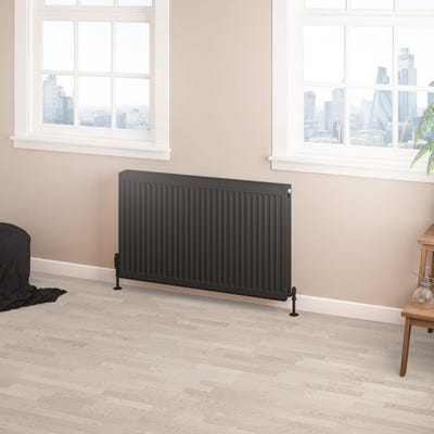 Compact Type 22 Double Panel Matt Black Radiator 600 x 1000mm