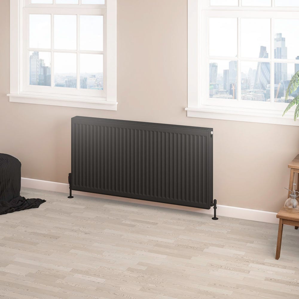 Compact Type 22 Double Panel Matt Black Radiator 600 x 1200mm