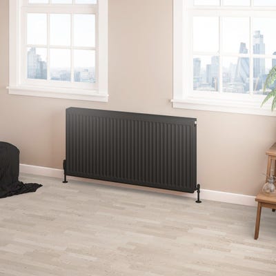 Compact Type 22 Double Panel Matt Black Radiator 600 x 1200mm