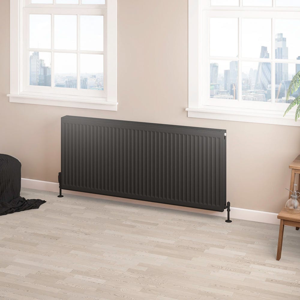Compact Type 22 Double Panel Matt Black Radiator 600 x 1400mm