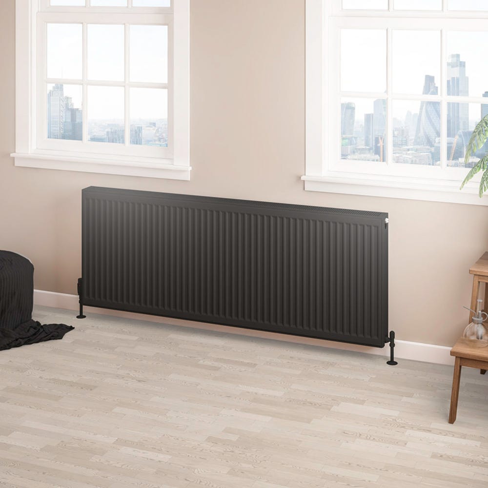 Compact Type 22 Double Panel Matt Black Radiator 600 x 1600mm