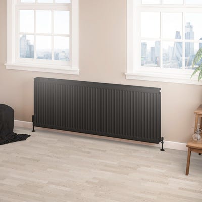 Compact Type 22 Double Panel Matt Black Radiator 600 x 1600mm