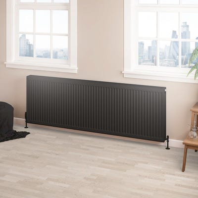 Compact Type 22 Double Panel Matt Black Radiator 600 x 1800mm