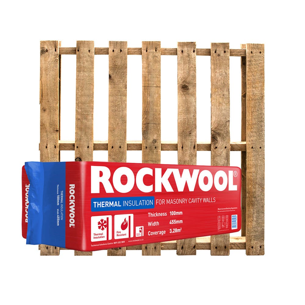 100mm Rockwool Thermal Insulation Cavity Batt 1200mm x 455mm Pallet of