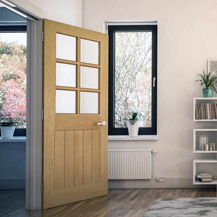 Deanta Internal Oak Ely 6L Clear Glazed Door 2040 x 826 x 40mm Deanta Internal Oak Ely 6L Clear Glazed Door 2040 x 826 x 40mm