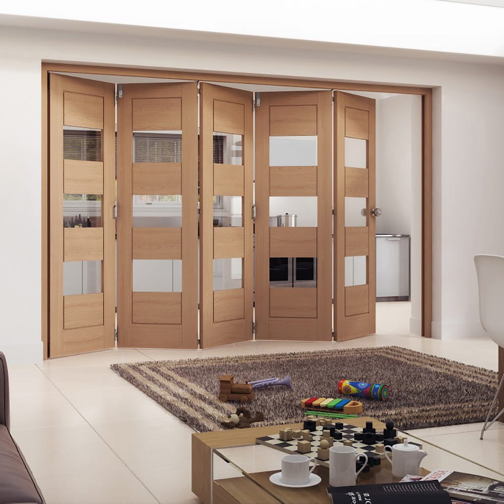 Jeld Wen Internal Oak Oregon Cottage Horizontal Clear Glazed 4 Door Roomfold