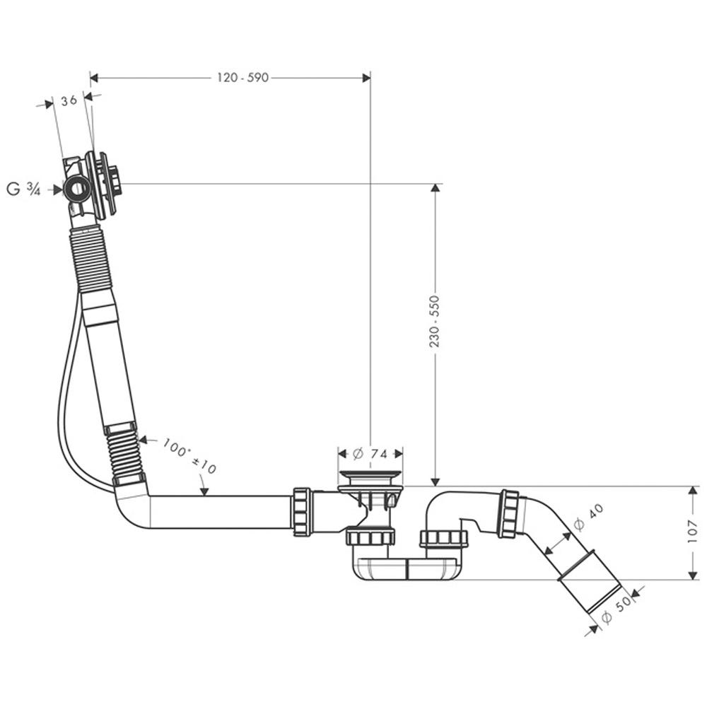 chrome standard bathtub hansgrohe complete set for Exafill S bath filler with waste and overflow set