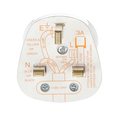 GreenBrook 13A Plug White with 3A Fuse Fitted PT13W