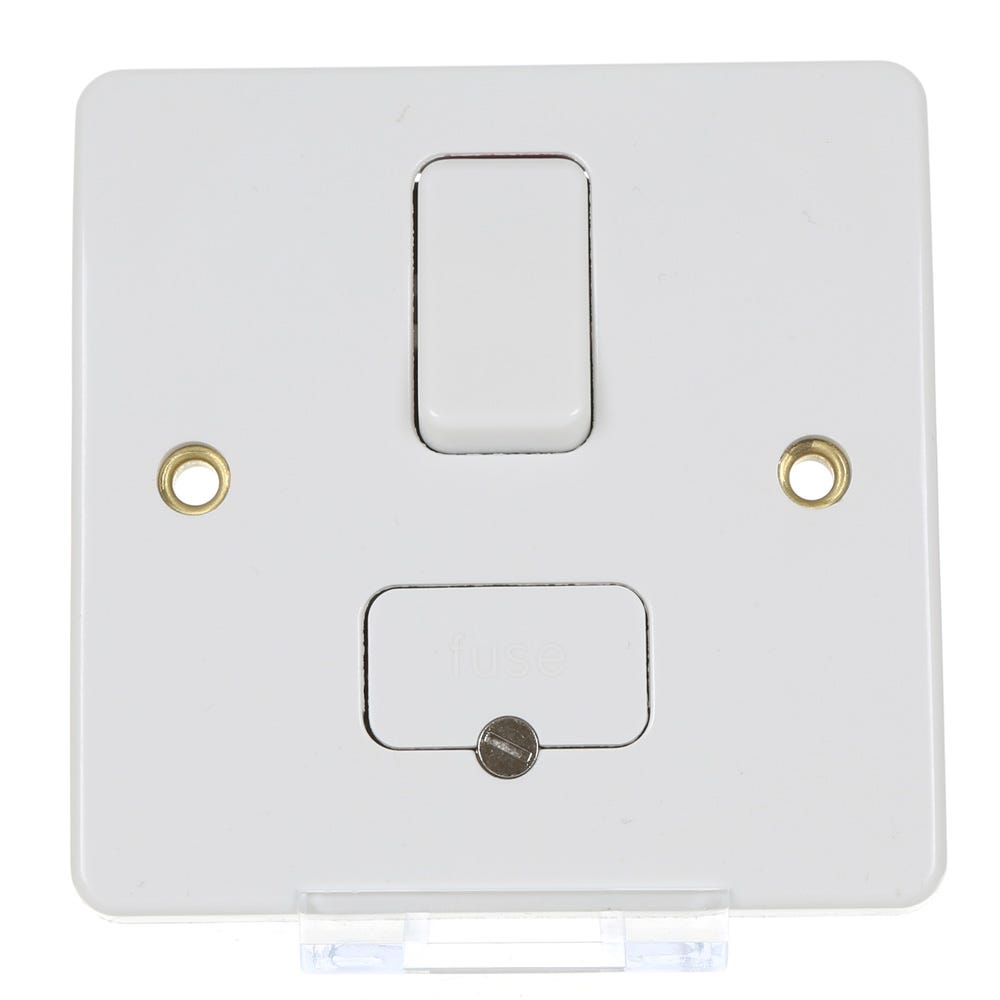Square Edge 1 Gang Appliance Wall Switch 13A White Single Fused Switched Spur
