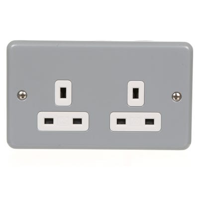 MK Metal Clad Plus 2 Gang Socket Outlet Unswitched Aluminium K850ALM