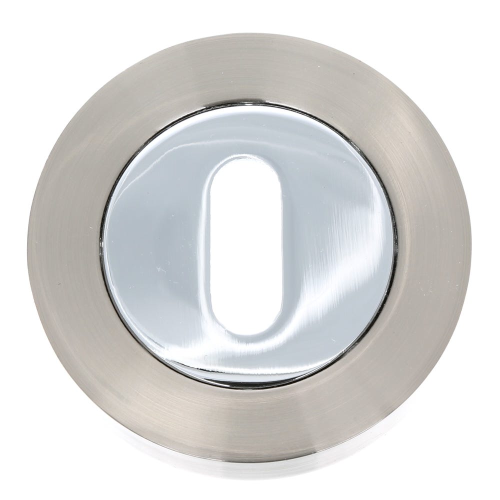 Key Escutcheon on Round Rose Satin Nickel & Polished Chrome