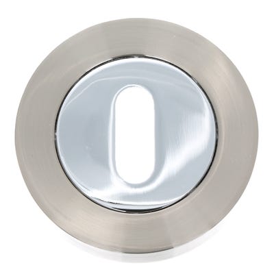 Key Escutcheon on Round Rose Satin Nickel & Polished Chrome (Pair)