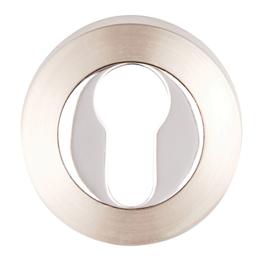 Euro Profile Escutcheon on Round Rose Satin Nickel & Polished Chrome