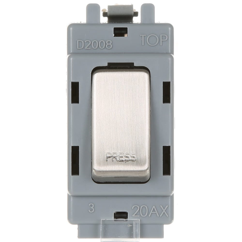 BG Grid 20A 1 Way SP Retractive 'PRESS' Module Brushed Steel RBS14