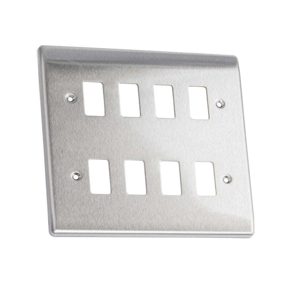 BG Grid 8 Gang Modular Front Plate Brushed Steel RNBS8