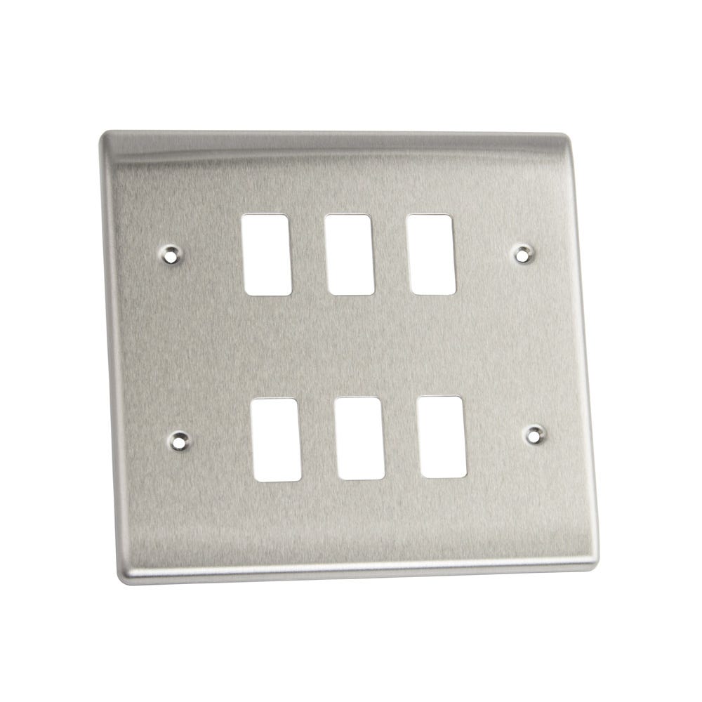 BG Grid 6 Gang Modular Front Plate Brushed Steel RNBS6