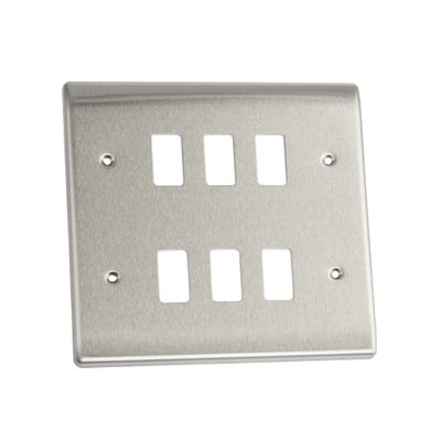 BG Nexus Grid 6 Gang Modular Front Plate Brushed Steel RNBS6-01