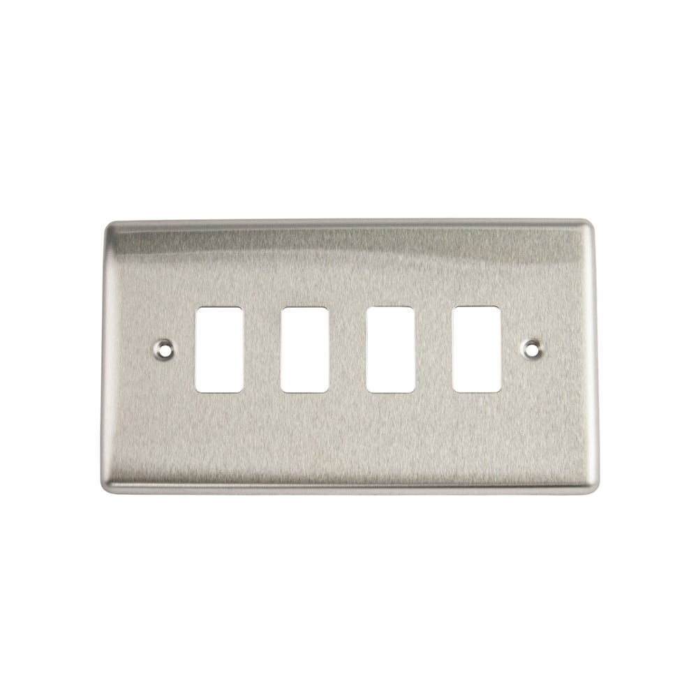 BG Grid 4 Gang Modular Front Plate Brushed Steel RNBS4